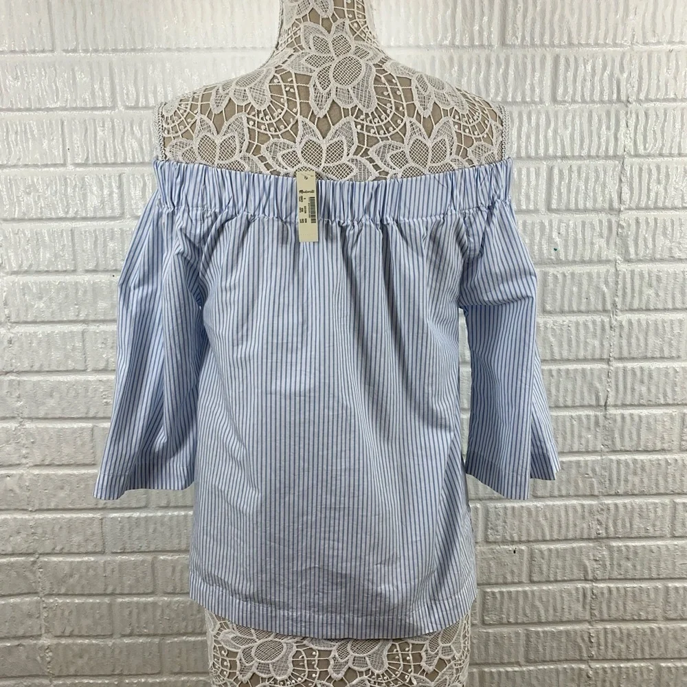 Madewell Clean Off The Shoulder Blue Top Small - Picture 4 of 6